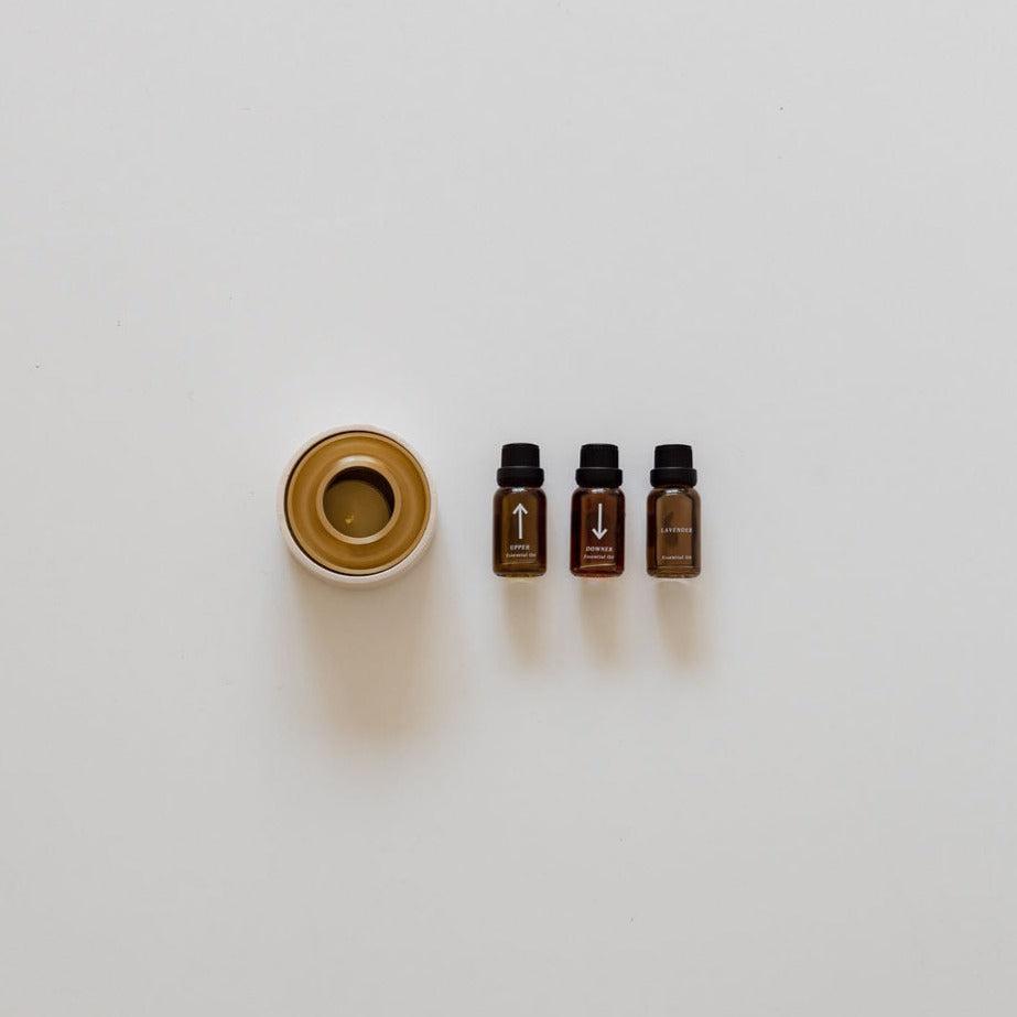 A set of aromatherapy bliss essential oils on a white surface by biglittlegifting.