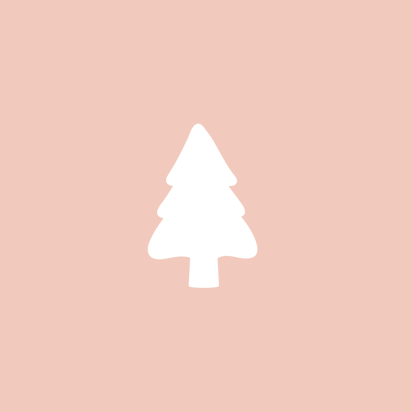 A white BigLittleGifting Christmas tree on a pink background.